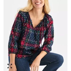 New Style & Co. Red and Black Plaid Blouse
